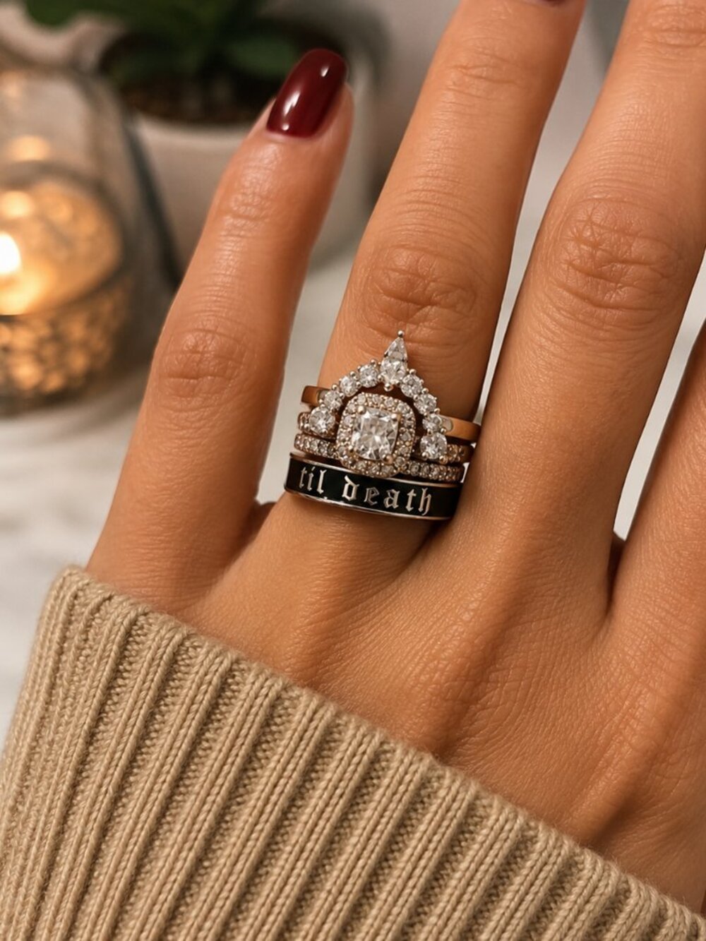 TIL DEATH Silver Black Band Ring Size 7 Stackable Promise Wedding Ring NWT